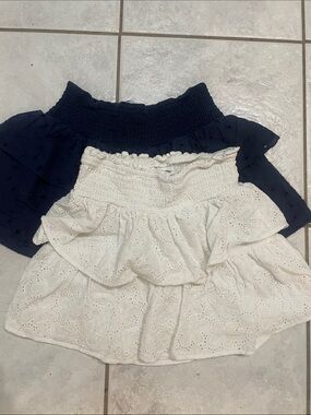 art class White Eyelet & Navy Smocked Ruffle Skirts